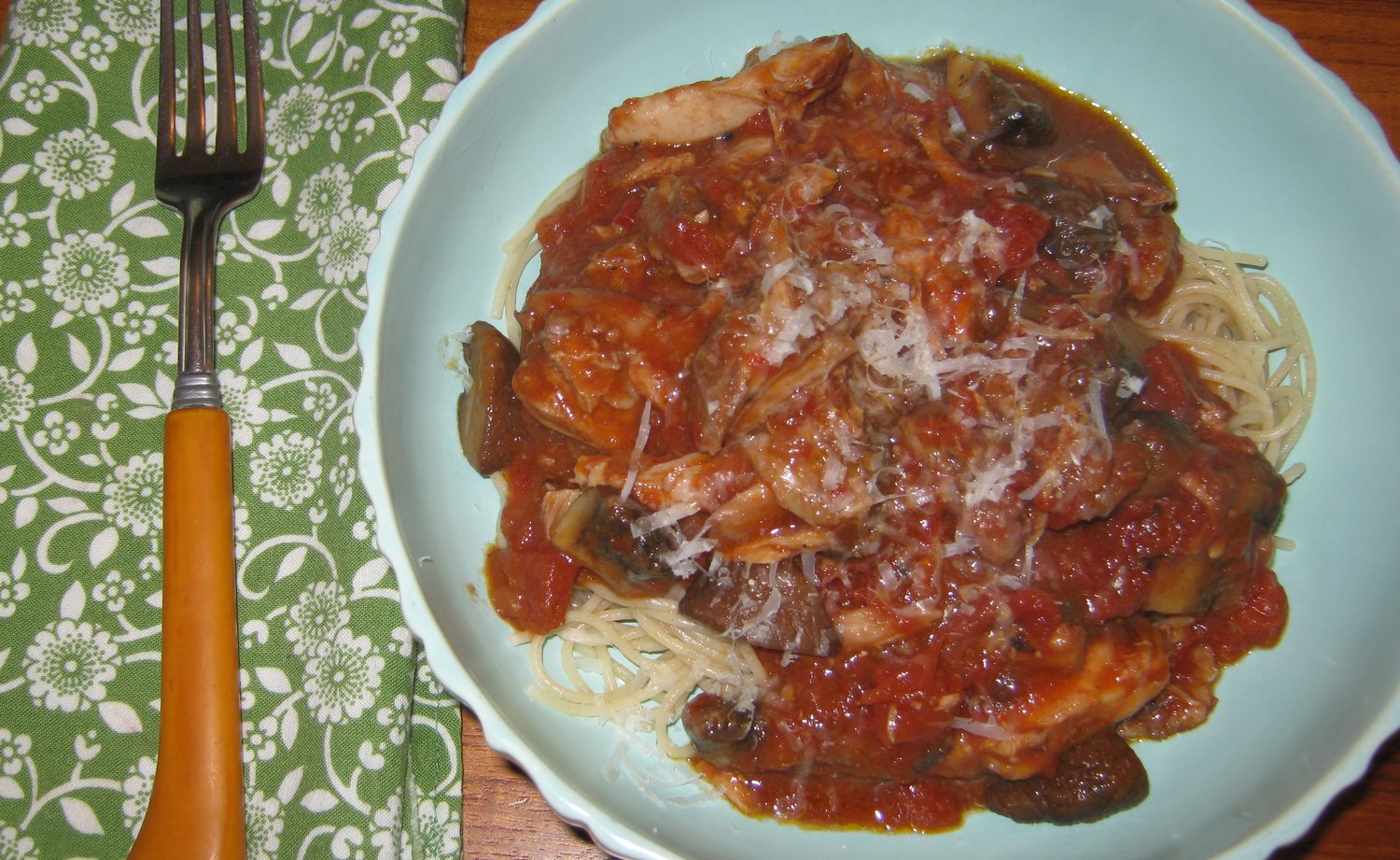 In Italy, “hunter-style,” or alla cacciatora, is a technique used for preparing fowl. It is fairly simple, suggesting the recipe was used by the hunters themselves.